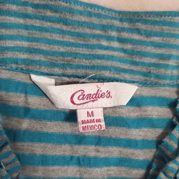 Candie's Striped Strappy Blue/Gray Summer Tank Top w/Ruffles Sz M - Picture 4 of 9